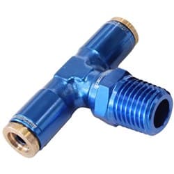 1/4" NPT TEE TO 2 X 1/4" 120 SERIES NYLON BLUE FITTING