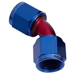 45 DEG FEMALE FLARE -10AN BLUE SWIVEL UNION