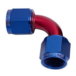 90 DEG FEMALE FLARE -6AN BLUE SWIVEL UNION