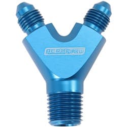 1/8" NPT Y BLOCK TO 2 x -3AN MALE FITTINGS NITROUS NOS BLUE