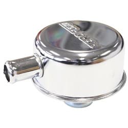 Chrome valve cover breather Push in with 5/8" spout w/logo
