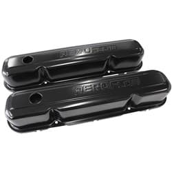 STEEL VALVE COVERS, CHRYSLER SB, BLACK WITH AEROFLOW LOGO