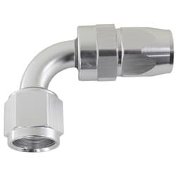 ALLOY 90 DEG HOSE END -8AN SILVER FULL SWIVEL SUIT TEFLON