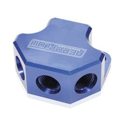 Y BLOCK 4 PORT DISTRIBUTION BLUE 3X -8ORB 1X -10ORB INLET