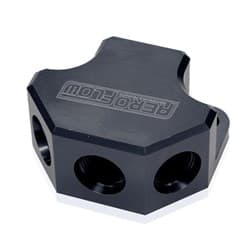 Y BLOCK 4 PORT DISTRIBUTION BLACK 3X -8ORB 1X -10ORB INLET