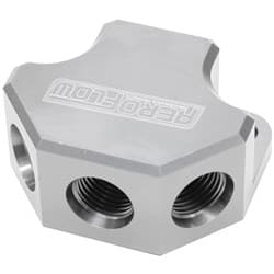 Y BLOCK 4 PORT DISTRIBUTION SILVER 3X -8ORB 1X-10ORB INLET