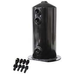 SURGE TANK 2.5L ANODISED BLACK3X3/8 1X1/2 OR 3X -6AN 1X -8AN