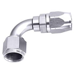 ALLOY 90 DEG HOSE END -8AN SILVER CUTER STYLE FULL SWIVEL