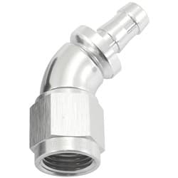 -6AN TO 5/16" BARB 45 DEG FULLFLOW PUSH LOCK SILVER