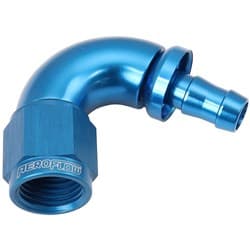 -6AN TO 5/16" BARB 120 DEGREE FULL FLOW PUSH LOCK BLUE