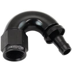 -6AN TO 5/16" BARB 150 DEGREE FULL FLOW PUSH LOCK BLACK
