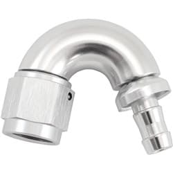 -6AN TO 5/16" BARB 150 DEGREE FULL FLOW PUSH LOCK SILVER