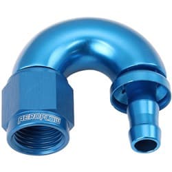 -6AN TO 5/16" BARB 180 DEGREE FULL FLOW PUSH LOCK BLUE