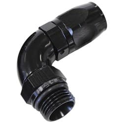 MALE HOSE END -8ORB to -8 HOSEFULL FLOW BILLET 90 DEG BLACK