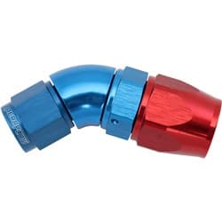 STEPPED 45 DEGREE END -8 HOSE TO -6AN EXPANDER HOSE END BLUETEFLON AF 572-08-06D