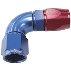 90 DEG -6AN FULL FLOW TEFLON HOSE END BLUE 1 PIECE FULLFLOW