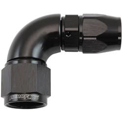 STEPPED 90 DEGREE END -8 HOSE TO -10AN REDUCER HOSE END BLACTEFLON AF 573-08-10DBLK