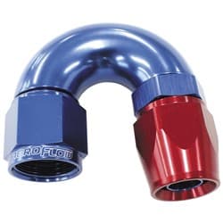 180 DEG -8AN FULL FLOW TEFLON HOSE END BLUE 1 PIECE FULLFLOW