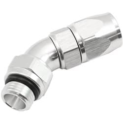 MALE END -6ORB to -6AN TEFLON FULL FLOW BILLET 45 DEG SILVER