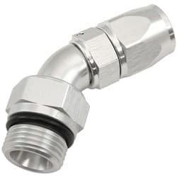 MALE END -8ORB to -6AN TEFLON FULL FLOW BILLET 45 DEG SILVER