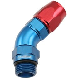 MALE END -8ORB to -8AN TEFLON FULL FLOW BILLET 45 DEG BLUE