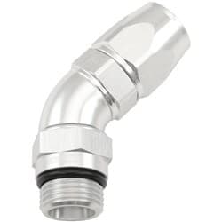 MALE END -8ORB to -8AN TEFLON FULL FLOW BILLET 45 DEG SILVER