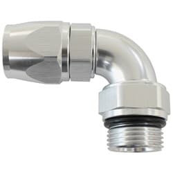 MALE END -6ORB to -6AN TEFLON FULL FLOW BILLET 90 DEG SILVER