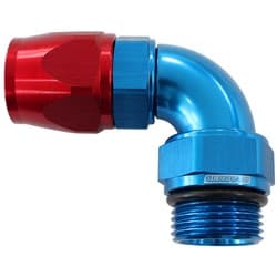 MALE END -8ORB to -8AN TEFLON FULL FLOW BILLET 90 DEG BLUE