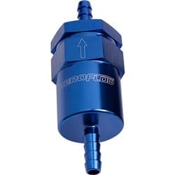 BILLET FUEL FILTER 5/16" BARB BLUE 30 MICRON BRONZE FILTER