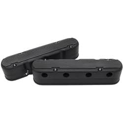 GM LS 2 PIECE VALVE COVERS CAST TALL RETRO FINNED BLACK