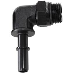 EFI FUEL FITTING 90 DEG 5/16 PUSH ON BARB TO -8ORB BLACK