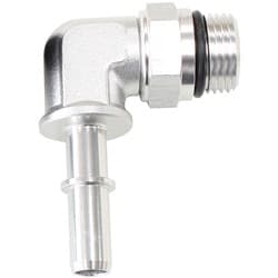 EFI FUEL FITTING 90 DEG 5/16 PUSH ON BARB TO -8ORB SILVER
