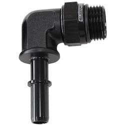 EFI FUEL FITTING 90 DEG 3/8 PUSH ON BARB TO -8ORB BLACK