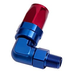 MALE 3/8" NPT 90 DEG TO -6AN BLUE FULL SWIVEL 90 DEG