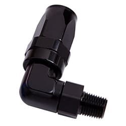 MALE 3/8" NPT 90 DEG TO -10AN BLACK FULL SWIVEL 90 DEG
