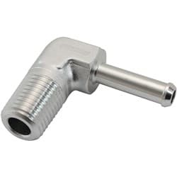 MALE 1/4" NPT TO 1/4" BARB SILVER 90 DEGREE MALE TO MALE
