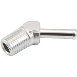 MALE 1/4" NPT TO 1/4" BARB SILVER 45 DEGREE MALE TO MALE