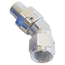 45 DEG 1/2" NPT TO -8AN FEMALESILVER FULL SWIVEL FITTING