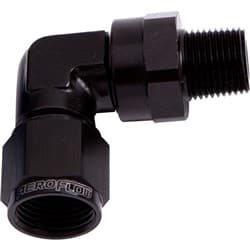 90 DEG 3/8" NPT TO -6AN BLACK FEMALE SWIVEL NUT