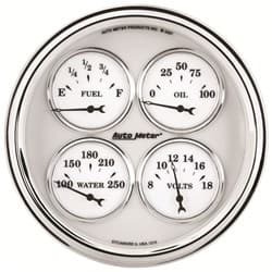 OLD TYME WHITE II 5" QUAD F/LEVEL, W/TEMP, O/PRESS, VOLT AUTO METER - 1210