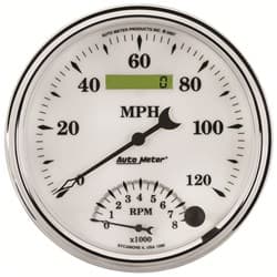 OLD TYME WHITE II 5" COMBO 120 MPH SPEEDO / 8000RPM TACHO AUTO METER - 1290