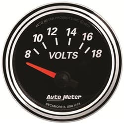 DESIGNER BLACK II VOLTMETER 2-1/16", 8-18V, SS ELECTRIC AUTO METER - 1293