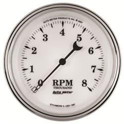 OLD TYME WHITE II 3-3/8 TACHO 8000 RPM, ELECTRIC, IN DASH AUTO METER - 1297