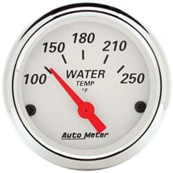 ARCTIC WHITE 2-1/16 WATER TEMP 100-250Â°F, SHORT SWEEP ELECT. AUTO METER - 1337