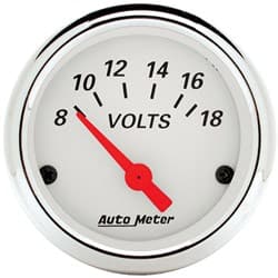 ARCTIC WHITE 2-1/16 VOLTMETER 8-18 VOLTS, SHORT SWEEP ELECT. AUTO METER - 1391