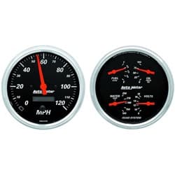 DESIGNER BLACK 5" GAUGE KIT 120MPH ELECT SPEEDO & QUAD AUTO METER - 1403