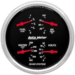 DESIGNER BLACK 5" QUAD GAUGE FUEL E/F, WATER OIL PRESS VOLT AUTO METER - 1410