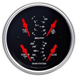 DESIGNER BLACK 3-3/8" QUAD FUEL E/F, W/TEMP, O/PRES, VOLT AUTO METER - 1412