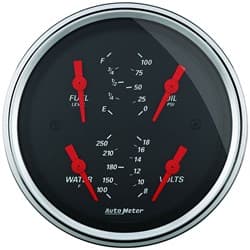 DESIGNER BLACK QUAD GAUGE 3-3/8", FUEL,OIL,WATER,VOLTS AUTO METER - 1414