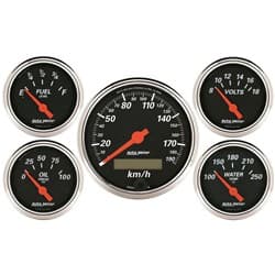 DESIGNER BLACK 5-PCE GAUGE KIT WITH 3-1/8" ELECT 190KM SPEEDO AUTO METER - 1421-M